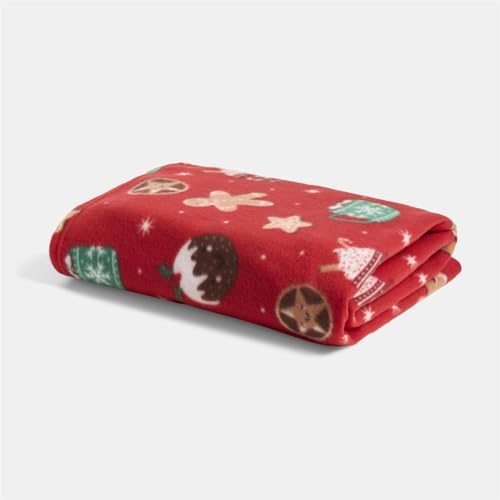 OHS Christmas Blanket Red Throws for Sofas, Soft Cosy Festive Xmas Treats Polar Fleece Blanket for Bed Settee Xmas Decorations Christmas Throw Single Bed Throw, 120 x 150cm
