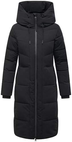 Navahoo Damen Wintermantel warmer Steppmantel mit 2-Wege Reißverschluss, wasserdichten Reißverschlüssen und verstellbarer Kapuze Schokokuss XIV XS-6XL