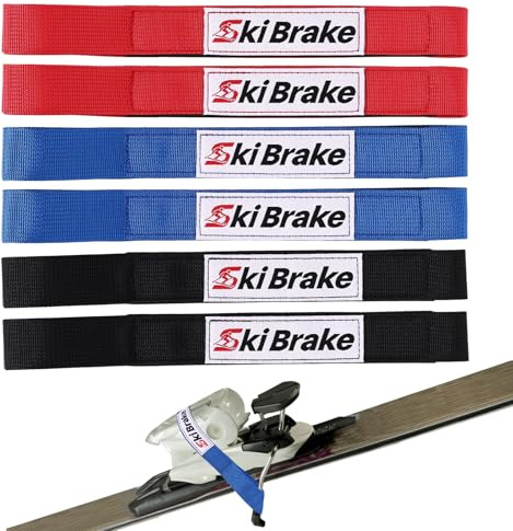 Fukaisu 12uds Ajustables Correas Freno Esquí, Nylon Bandas Retención Freno Fijación Duraderas y Reutilizables Correa Snowboard para Encerado y Ajuste de Esquís (Rojo, Negro, Azul)