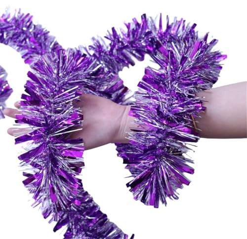 Odot 2m Lametta Girlande Weihnachten, Weihnachtsbaum Ornamente Metallisch Glänzend Hängende Dekoration, Tannengirlande Weihnachtsdeko für Christbaum Feier Weihnachtsdekoration (Lila-Silber,10 Stück)