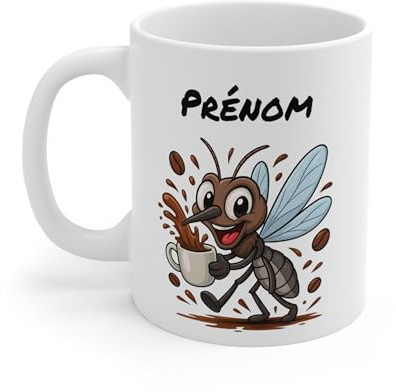 Teecustom Mug Hérisson Personnalisé – Tasse Café Mignonne et Énergique avec Prénom – Cadeau Original (Moustique)