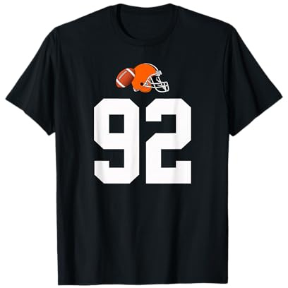 Americano Fútbol Casco Estilo Vintage Número 92 Camiseta
