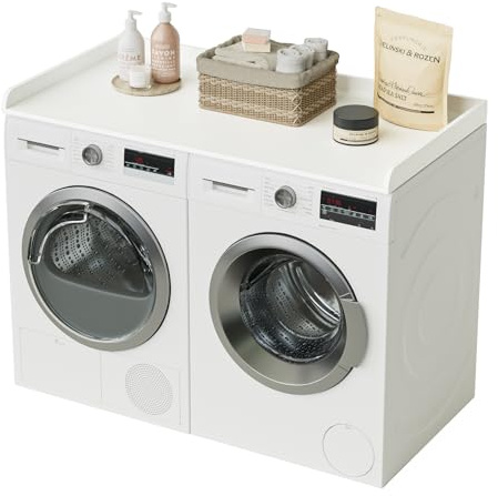 Apetaccat Washer Dryer Countertop, 137x 70CM Washer and Dryer Countertop Wood with Anti-Slip Pads, Washer Dryer Topper, Laundry Topper for Laundry Room Organization, White