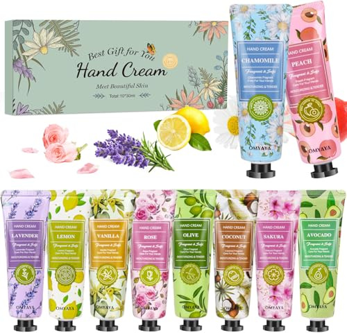 Cremas de Manos Mini, 10x30ml crema mano mini set de regalo para mujer | perfumada para manos y pies, ideal para manos secas y agrietadas, pequeño regalo para mujer, novia, Navidad, cumpleaños