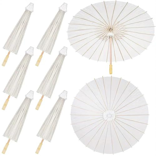 Tsawntd 6Pcs Paper Umbrellas for Weddings, White Parasols with Wooden Handle for Outdoor Wedding Decor, Photo Props, Garden Party (23.6 Inch) Parasols for Wedding