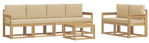 vidaXL Outdoor-Sofagarnitur mit Kissen 7 pcs Weiß und Beige, Moderne Outdoor-Sofagarnitur, robuste Eckcouch, stylisches Gartenmöbel, Akazienholz, Bequeme Sitzplätze