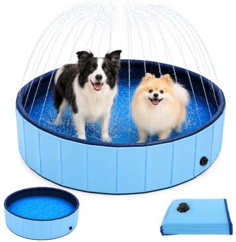 160x30cm Hundepool mit Sprinkler,2 in 1 Faltbarer und Tragbarer,Sprinkler Matte Hund Splash Pad,Faltbarer Hundepool,PVC Schwimmbecken,Planschbecken für Haustiere,Garten und Sommer