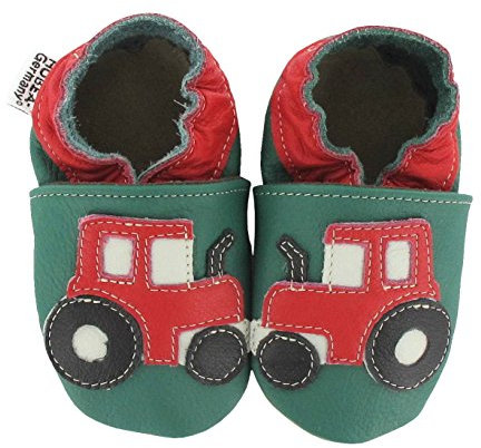 HOBEA-Germany Baby Krabbelschuhe Jungen, Kinderhausschuhe Jungen, Lederschuhe (Traktor, Numeric_16)