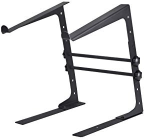 Reloop Laptop Stand V.2 - per tutte le attuali dimensioni di laptop fino a 17, anti-scivolo e protezione dalle vibrazioni, montabile su console, nero