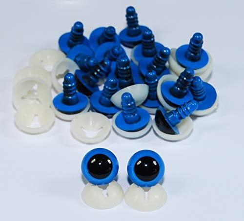 celloexpress 15mm Blue Eyes with Plastic Backs - Safety Eyes for Soft Toy or Teddy Bear Making - Pack of 10 Pairs