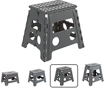ARREGUI TB-032-G Kleiner Klapphocker | Falthocker für Kinder und Erwachsene | Tragbarer und Faltbarer Klapphocker | 150 Kg Belastbarkeit | Hocker für Küche, Bad, Camping, Garten | 32 cm hoch | Grau