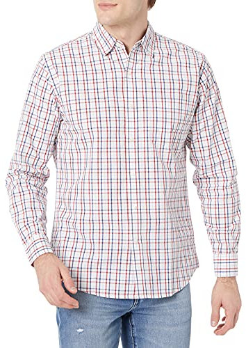 Amazon Essentials Chemise en Popeline à Manches Longues, Style Décontracté, Coupe Standard Homme, Bleu Rouge Blanc Check Plaid, XXL