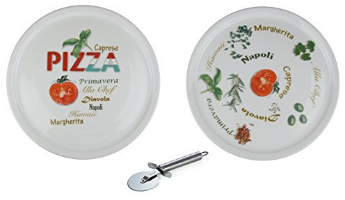 Retsch Arzberg - Pizzateller im Set inklusive Pizzaschneider/Pizzaroller - Pizza Teller XXL Ø30cm (mit Dekor, 2er Set)