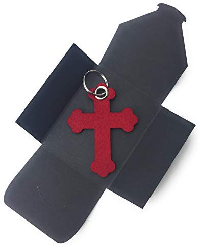 filzschneider Schlüsselanhänger aus Filz - Kreuz Barock - in Bordeaux/dunkel-rot/Wein-rot - als besonderes Geschenk mit Öse und Schlüsselring - Made-in-Germany