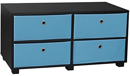 Grand meuble TV en bois noir avec 4 tiroirs (bleu clair)