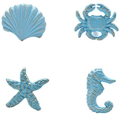 TentHome 4 Stück Antik Schubladenknöpfe Garderobe Ziehgriffe Möbelgriff Gusseisen Deko Vintage Möbelknopf Rustikal Seestern, Muschelschale Blau