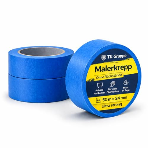 3x Malerkrepp 50 m * 24 mm Kreppband Klebeband Abklebeband Painty Tape für einfaches Streichen & Malerarbeiten