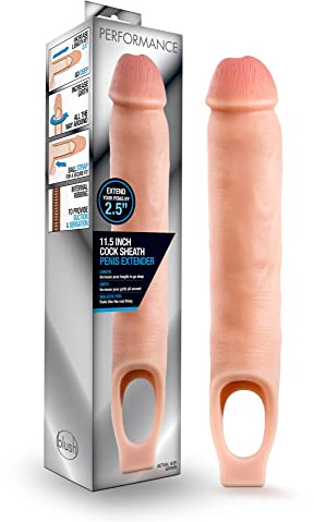 Blush Novelties, Performance - Ultra Soft X5 Plus 11.5 Inch Penis Sheath Extender - Extend Your Penis 2 - Thicken Up to 2.5- Realistic Textured Cock Sleeve - Girth Enhancer Sex Toy for Men - Beige