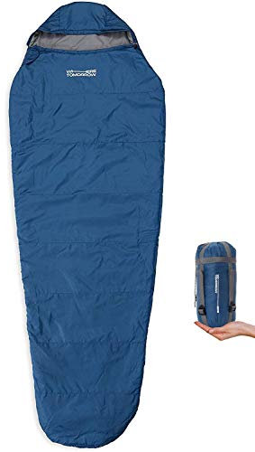Where Tomorrow Schlafsack Small and Light - 220 x 80 x 50 cm - inkl. Packsack - kleines Packmaß 26 x 14 cm gepackt - 700g - Ultraleicht - für Outdoor, Wandern - Royal Blau
