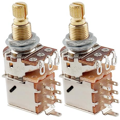 Musiclily Pro Brass Full Metric Size A500K Push/Pull Guitar Potentiometer Split Shaft Control Pots Audio Taper for Electric Guitar Bass(Set of 2)