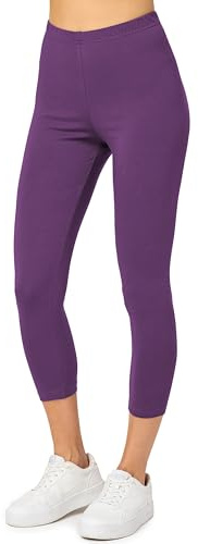 Merry Style Damen Leggings 3/4 aus Baumwolle mit Stretch – Leichte Capri Leggings Damen aus atmungsaktiver, elastischer Baumwolle, ideal für Yoga Sport Freizeit Reisen MS10-199 (Purpur,XXL)