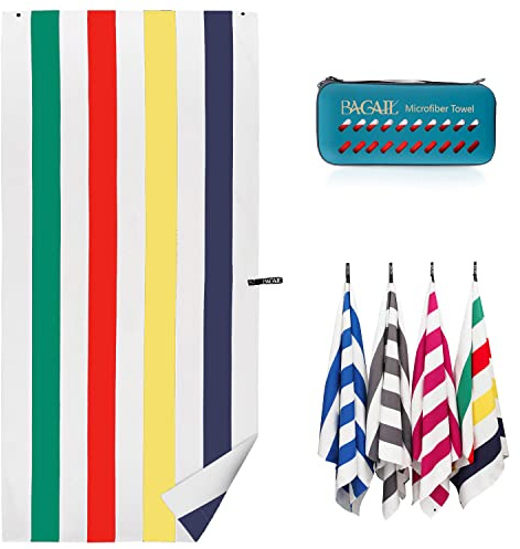 BAGAIL Microfibre Towel - Quick Dry, Super Absorbent, Ultra Light & Compact - Ideal for Camping, Travel & Beach, Swimming Towel, Great for Sports, Gym, Yoga and Backpacking, Stripe Color, 200x100cm