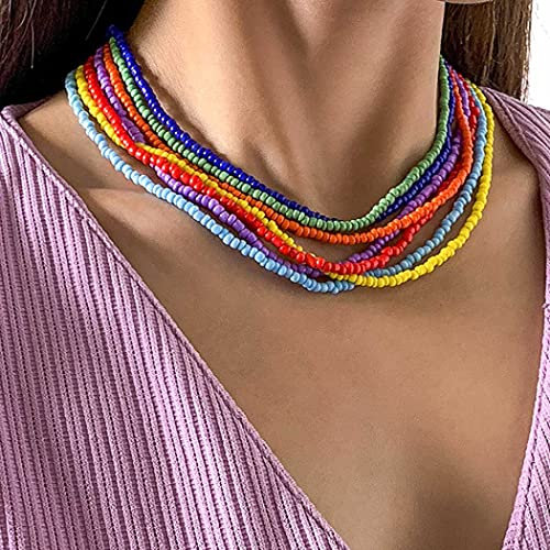 Sethain Beach Perlen Halsketten-Set Bunt Perlen Kurze Kette Boho Perlenketten Schmuckzubehör für Frauen