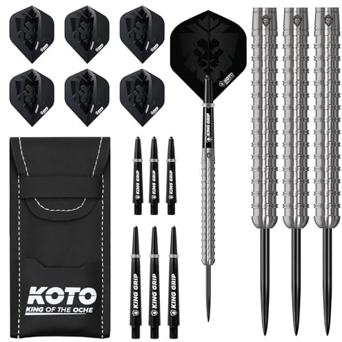 KOTO - Kingrex 90% Darts 23 G, Silber, Darts Set inkl. 3 Barrels,Flights + Shafts & Dartwallet, Fester Ringgrip