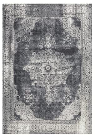 Qiyano Hikina Vintage Teppich Grau 140 x 200 cm, Kurzflor Teppich Wohnzimmer & Schlafzimmer mit Baumwollrücken, Ornament-Muster, Florhöhe ca. 9 mm