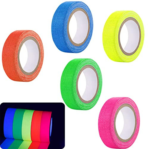 RosyFate Fluoreszierendes Klebeband, Buntes Klebeband 5 Rollen, Klebeband Bunt, Gewebeband Bunt, Neon Klebeband, Fluoreszierendes Gewebeband, Tape Art Klebeband, Zum Basteln, Partydekoration, 15mmx5m