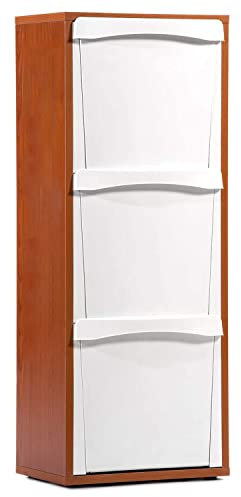 Marvin Mobile In Legno Contenitori Cestino Rifiuti Raccolta Differenziata 3 Vani Scomparti Verticale Interno Salvaspazio (Ciliegio)
