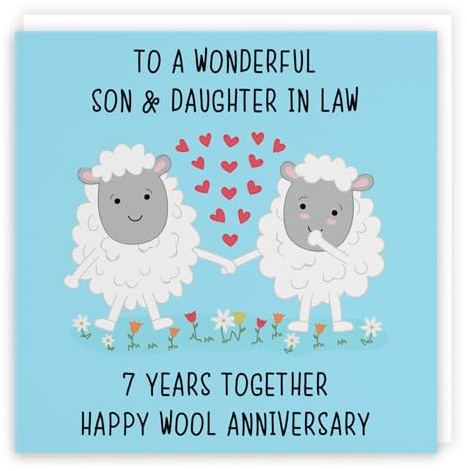 Hunts England - Large Son And Daughter In Law 7th Anniversary Card - To A Wonderful Son & Daughter In Law - 7 Years Together - Happy Wool Anniversary - Iconic Collection - Large - 210 x 210 mm