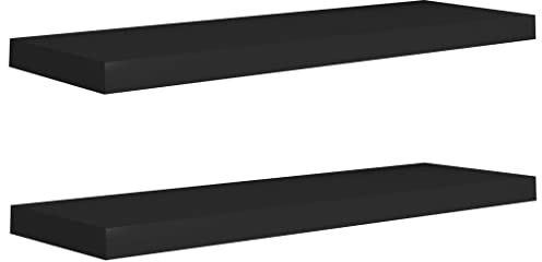 vidaXL Black Floating Wall Shelves, Set of 2, Modern Style, Honeycomb MDF & Sturdy Metal Frame, Easy Assembly, Perfect for Living Room, Bedroom, Office, 80x23.5x3.8 cm