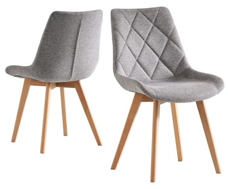 B&D home® Esszimmerstühle Tania 2er Set – Polsterstuhl mit ergonomischer Sitzschale, Webstoff grau, Massivholzbeine Natur, skandinavisches Design für Esszimmer, Küche, Büro, Wohnzimmer