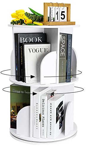 YGYQZ Rotary Bookshelf Home High - Density Bookcase Tall Book Shelf Modern 360° Rotating Storage Display Rack Floor Standing Shelves with Baffle for Bedroom Living Room Study Office White 2 Tier