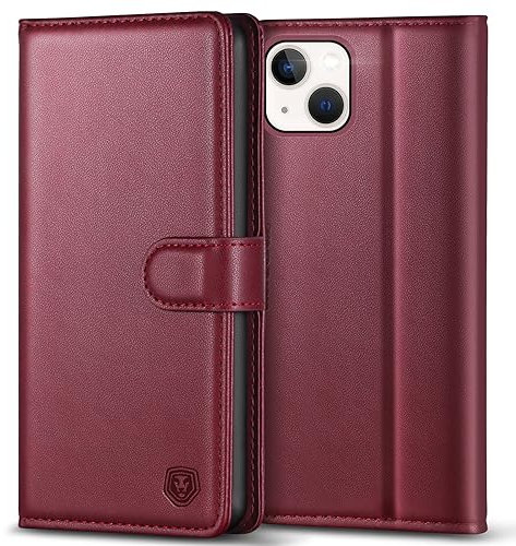 Kuafcase Compatible for iPhone 14 Case, 4 Card Slots Magnetic Closure Kickstand Shockproof Protective Phone Case Compatible for iPhone 14 - Wine Red