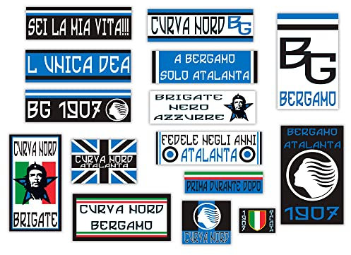 GamesMonkey® - Kit 15 Adesivi Ultras - Atalanta Bergamo - Campione Calcio Scudetto - Vinile Lucido HD - Made in Italy Impermeabili Esterno Interno Auto Moto Motocross Bici Casco Paraurti Vetri