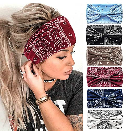 Fascia Boho per donne Sciarpe elastiche morbide per la testa Fascia per capelli Bandane avvolgenti per donne Cerchietti per capelli Yoga Sport (P6Cash)