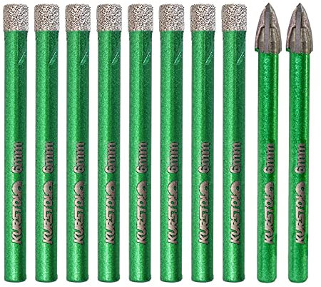 KURSTOL 10pcs Diamond Tipped Hole Saw Bit Set - 1/4 Dry Diamond Drill Bit Kit + 2pcs Positioning Drill Bits for Granite, Tile, Ceramic, Marble, Stone, Glass, Porcelain, Masonry
