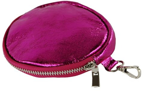 modamoda de P10 / P08 Damen Leder Rauleder Geldbörse Münzgeldbörse Taschenanhänger ø 11,5 cm handmade in Italy, Farbe:Pink-Metallic