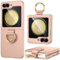 Lanhiem Coque pour Samsung Z Flip5 Tough Armor [Protecteur Écran] Intégrée Étui avec Anneau Métallique [Charnière en Cuir] Plastique Housse Compatible avec Samsung Galaxy Z Flip 5 5g - Rose Or