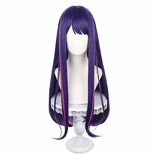 Anime Cosplay Perücke für Oshi No Ko Hoshino Ai Cosplay Perücke Lila Langhaar Perücken mit Pony für Mädchen und Frauen + Kostenlose Perückenkappe