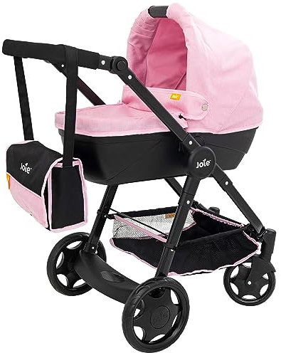 Joie Junior Mytrax Landau pour poupées | Poussette simple avec nacelle amovible | Comprend un sac à langer assorti et un rangement sous le siège | Système de voyage en noir et rose avec poignée