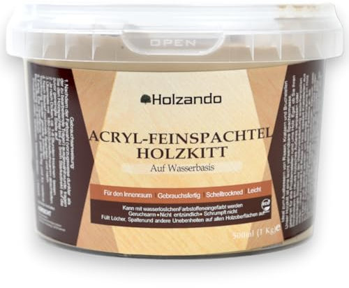 Holzando® Holzkitt Feinspachtel für Holz, OSB und Wände - Holzspachtelmasse, Holzspachtel, Fensterkitt, Wood Filler, Holzpaste, Spachtelmasse Holz, Holzfüller 250g Kiefer mittel 100