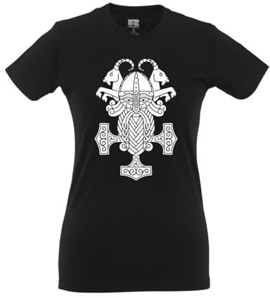 Textilfabrik Hering Girlie - Der alte skandinavische Gott Thor und der Hammer Mjolnir (Schwarz, XL)