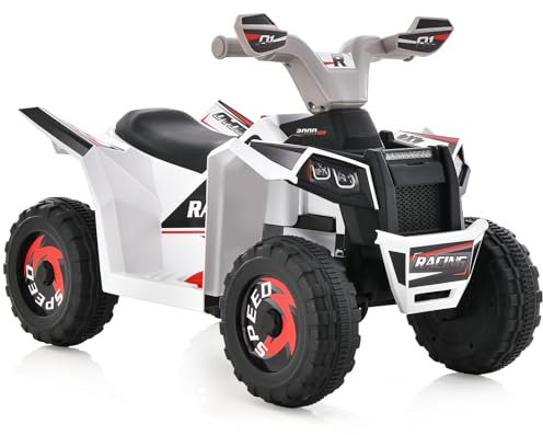 GYMAX Kids Electric Quad Bike, 6V Children Electric ATV with Forward & Backward, Indoor Outdoor Battery Powered Toy Car for Boys Girls (White)