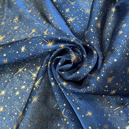 Organza Stoffe zum Nähen 150cm*1m Stern Glitzer Optik leichter Glanz Stoff zum Dekorieren Basteln Sparkly Stoff für DIY handgemachte Kleidung Hochzeit Kleid Gardine Vorhänge Tischdeck-Dunkelblau