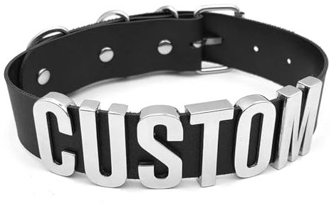 Mode Personalisierte Schwarze Lederhalskette Mit Namen - Goth PU Buchstaben Halsband, Punk Sexy Halsbänder für Männer Frauen - Schnalle Halsband Cosplay Schmuck