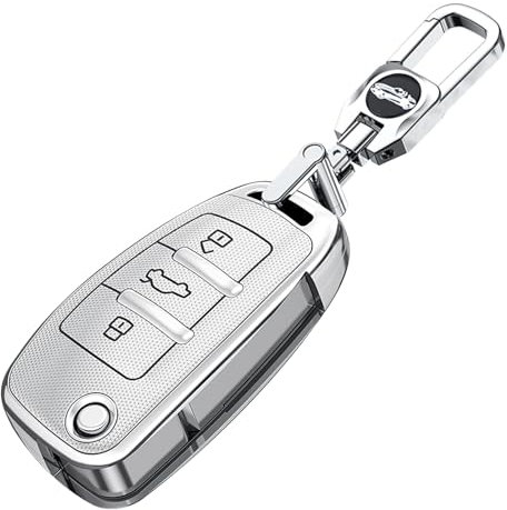ontto PC Autoschlüssel Hülle Schutzhülle Schlüsselhülle Passt für Audi A1 A3 A4 A6 A8 Quattro Q2 Q3 Q7 S3 S6 RS3 RS6 R8 TT TTS Schlüssel Zubehör Schlüsselcover Schlüsseletui 3 Tasten-Silber
