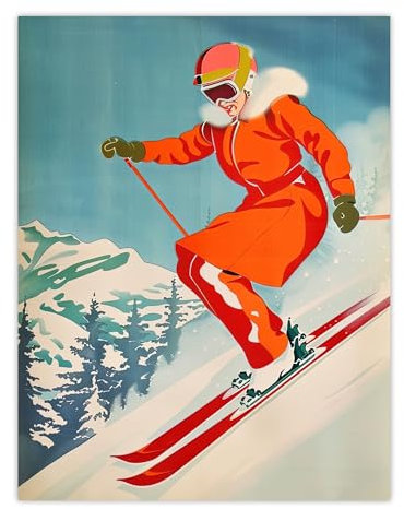 Artery8 Woman Skier Skiing Mountain Slope Snow Alps For Living Room Unframed Wall Art Print Poster Home Decor